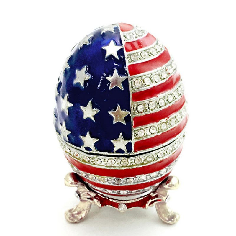 Veľkonočné Vajíčko S Americkou Vlajkou Vzhľad Smaltované Puzdro Na Šperky Maľované Kovové Remeselné Výrobky Luxusné Ozdoby