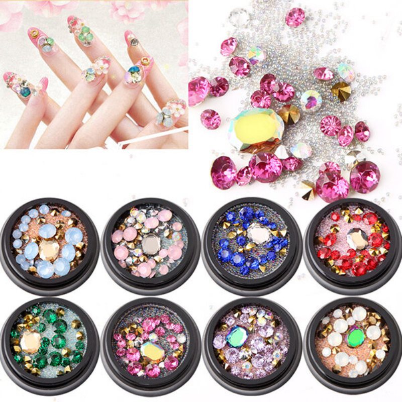 1 Fľaša Diamanty Nálepka Na Nechty Farebné Korálky Crystal Nail Art Dekorácia