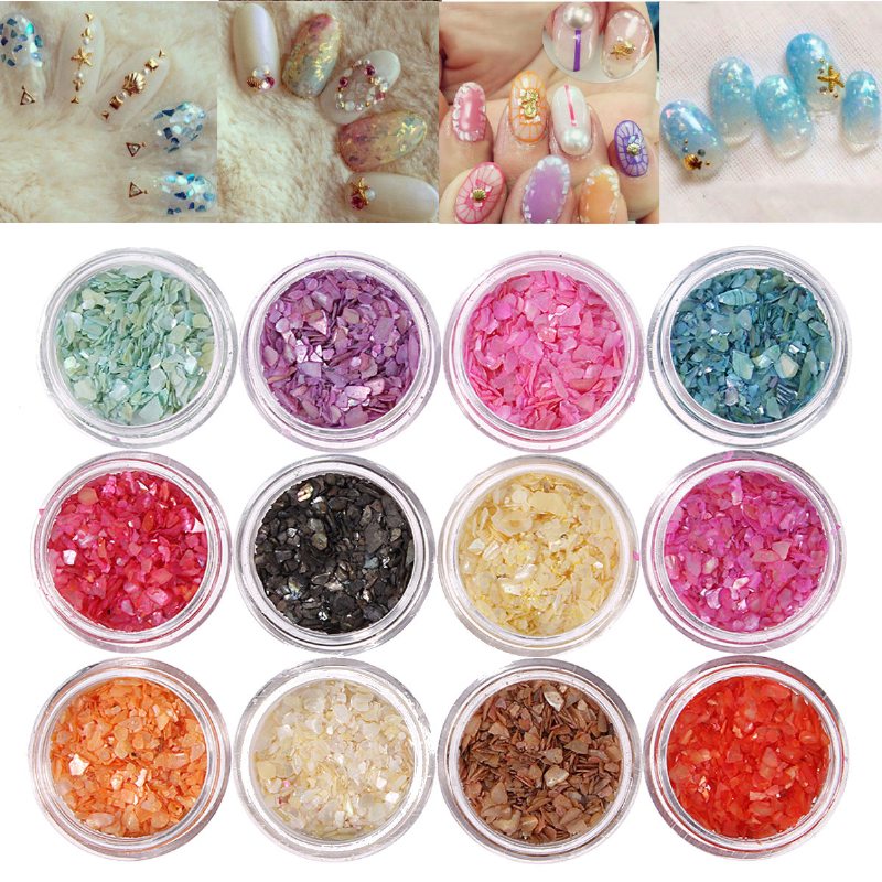 12 Farieb Nail Art Trblietky Drvené Lupienky Powder Dust Tips Sada Dekorácií Pre Domácich Majstrov