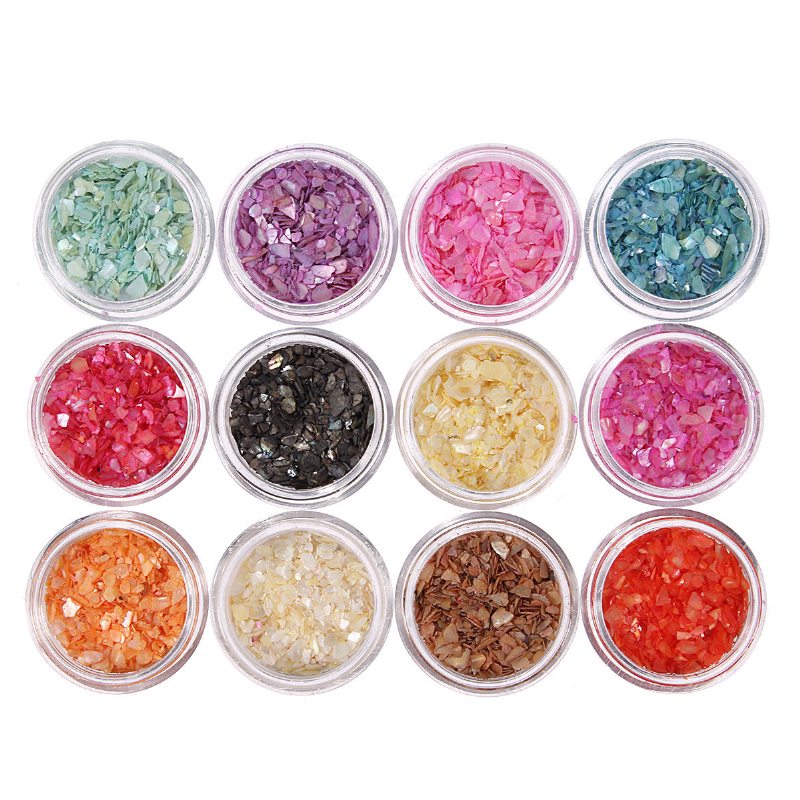 12 Farieb Nail Art Trblietky Drvené Lupienky Powder Dust Tips Sada Dekorácií Pre Domácich Majstrov