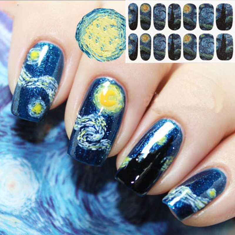 14 Ks/sada Nálepka S Lakom Na Nechty Starry Sky Na Nail Art Decor Full Wraps Manikúra