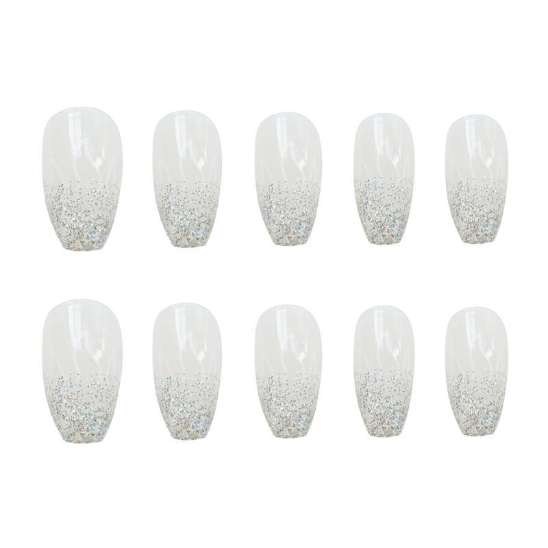 24 Ks/balenie Laser Silver Flame Fake Nails Kus Nositeľné Umelé Nechty