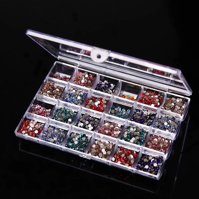 24 Mriežok Priehľadný Akrylový Prázdny Úložný Box Štrasové Korálky Šperky Dekorácia Nail Art Vitrína