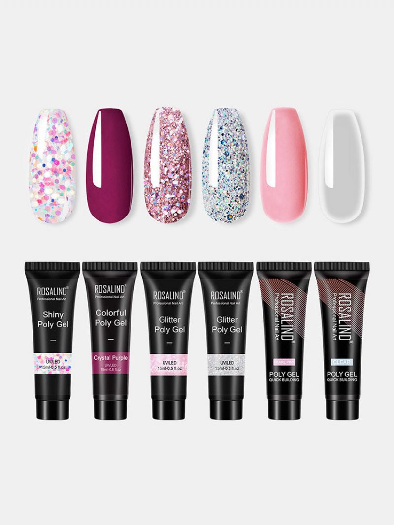 6 Ks Shiny Poly Glitter Extension Gel Kit Manikúra Nails Art Design Semipermanentný Uv Gél Lak Na Nechty Set