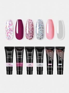 6 Ks Shiny Poly Glitter Extension Gel Kit Manikúra Nails Art Design Semipermanentný Uv Gél Lak Na Nechty Set