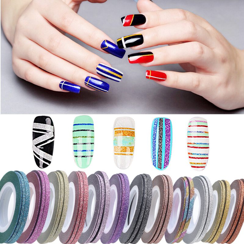 Glitter Nail Art Tape Line Stripes Pruhovaná Dekorácia Pre Uv Gél Polish Adhesive Sticker