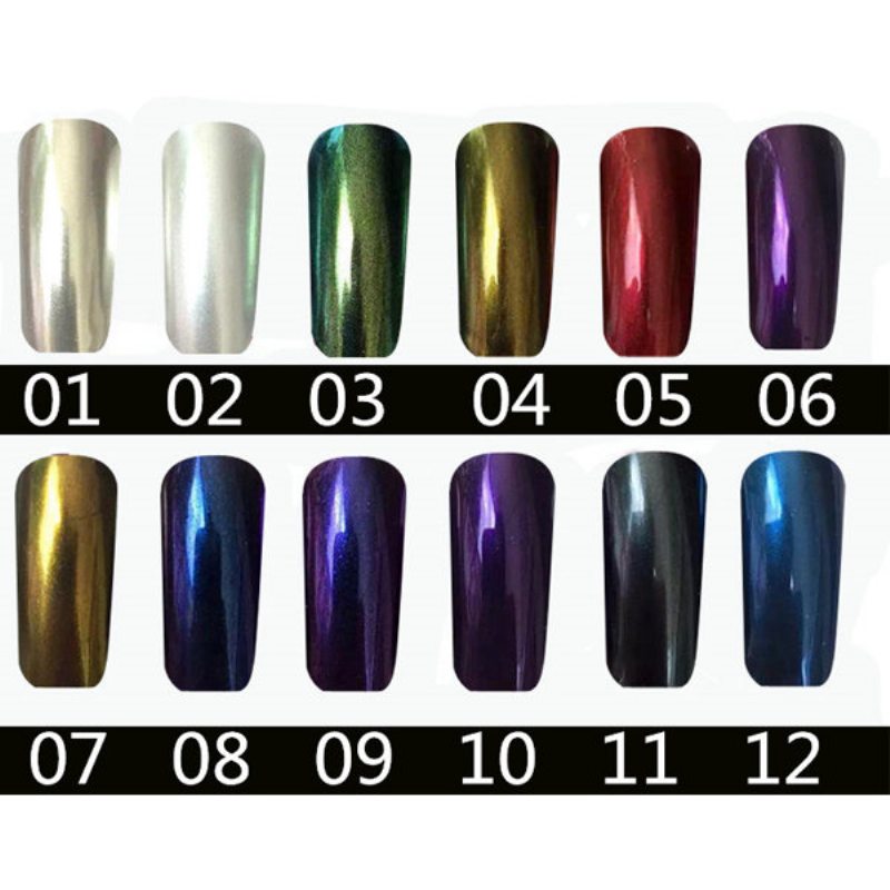 Magic Mirror Chrome Effect Powder Metallic Nail Art Pigment Očarujúce 12 Farieb Na Výber