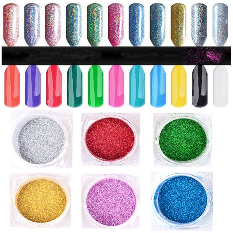 Metallic Mirror Powder Nail Glitters Dust Chrome Pigment 6 Farieb