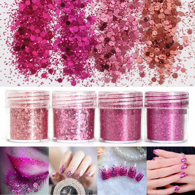 Rose Red Shining Mixed Glitter Powder Flitre Dekorácia Na Nechty Efekt Morskej Panny Prachu