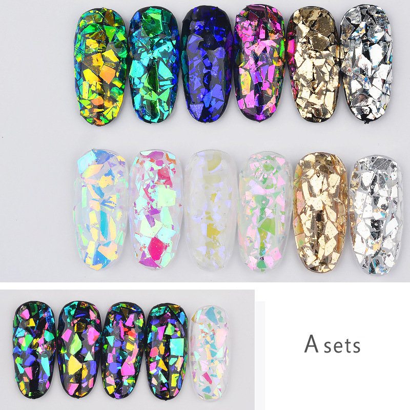 Sklenené Trblietavé Flitre Na Nechty Sada Aurora Shimmer Nail Decoration 6ks 3d Diy Art