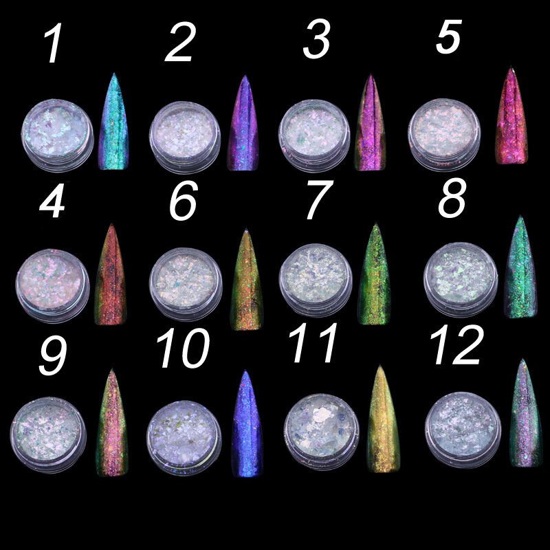 Transparentné Lupienky Chameleon Nail Powder Flakes Multichrome Bling Shimmer Art Glitter