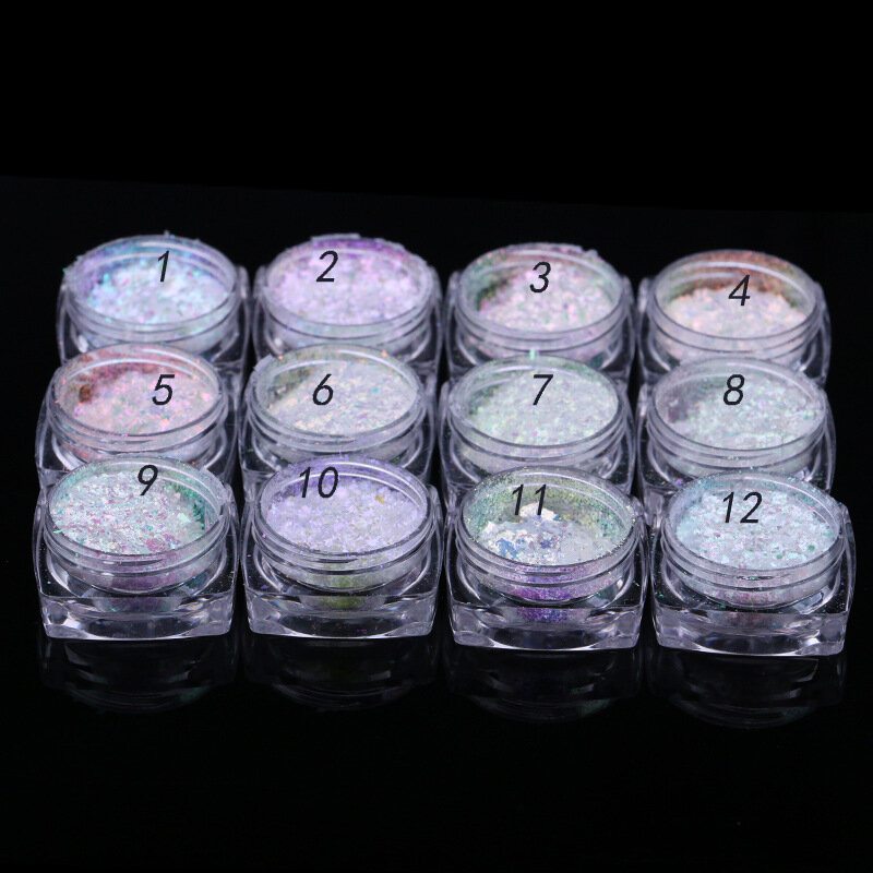 Transparentné Lupienky Chameleon Nail Powder Flakes Multichrome Bling Shimmer Art Glitter