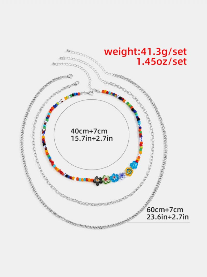 3 Ks Trendy Módny Bohémsky Viacvrstvový Kovový Náhrdelník S Farebnými Korálkami S Glazúrou