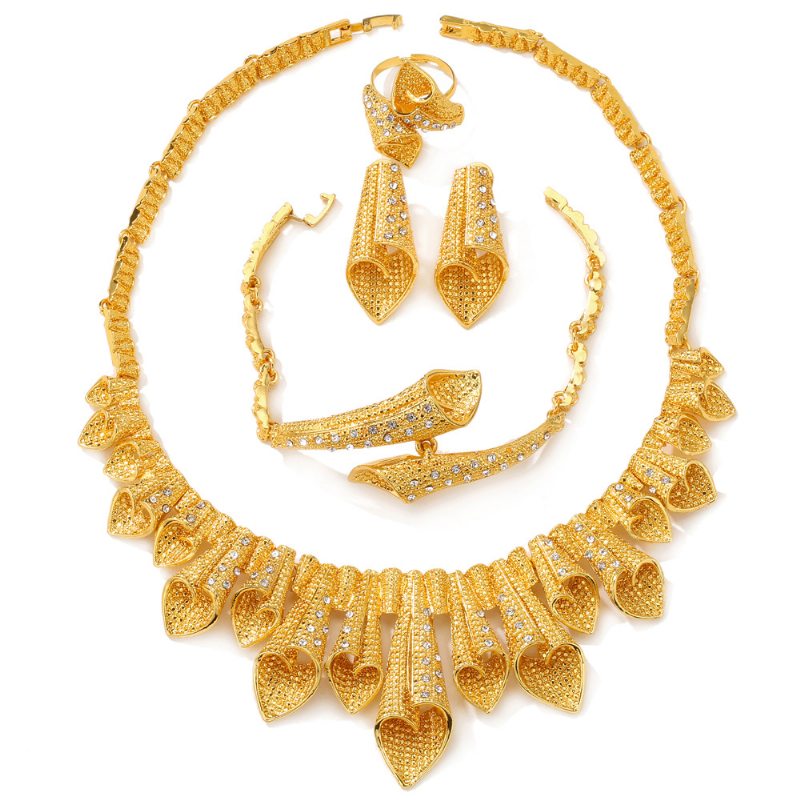 Arabský Pozlátený Diamantový Set Dámsky Náhrdelník Náušnice Prsteň Náramok Štvordielne Šperky
