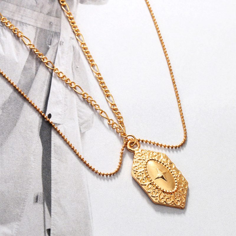 Dámsky Náhrdelník Dvojvrstvový Zlatý Medailový Prívesok S Príveskom Náboženské Jemné Šperky Pre Ženy