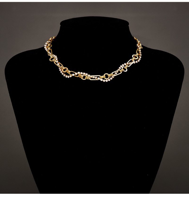 Dámsky Retro Geometrický Bronzový Náhrdelník Zo Skutočného Zlata Diamond Multilayer Fashion Snake Chain