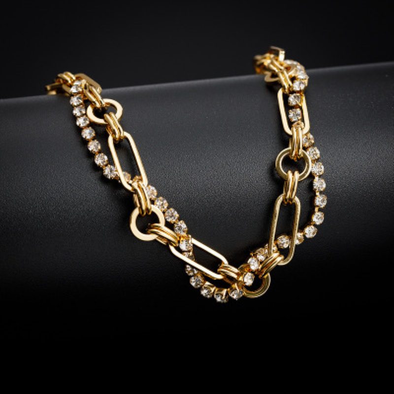 Dámsky Retro Geometrický Bronzový Náhrdelník Zo Skutočného Zlata Diamond Multilayer Fashion Snake Chain