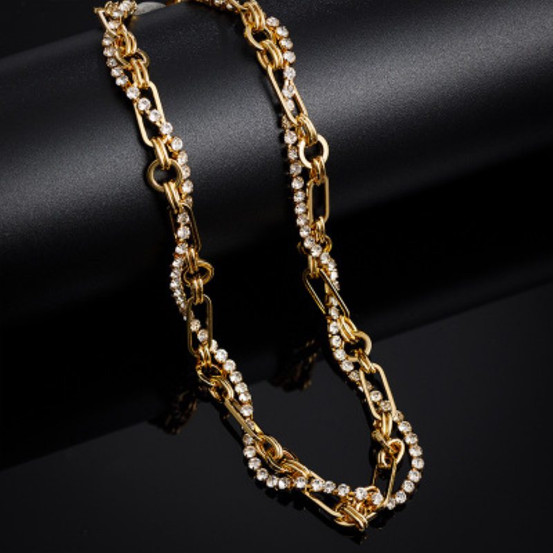 Dámsky Retro Geometrický Bronzový Náhrdelník Zo Skutočného Zlata Diamond Multilayer Fashion Snake Chain