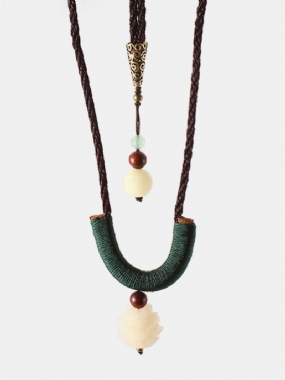 Etnický Štýl Šperky Vintage Dongling Jade Bodhi Lotosový Náhrdelník