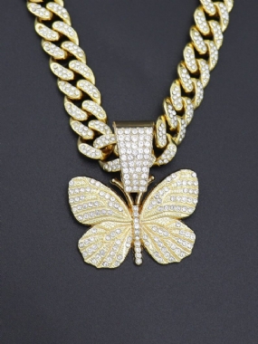 Hiphop Insect Butterfly Necklace Plný Diamantový Kubánsky Pánsky Náhrdelník