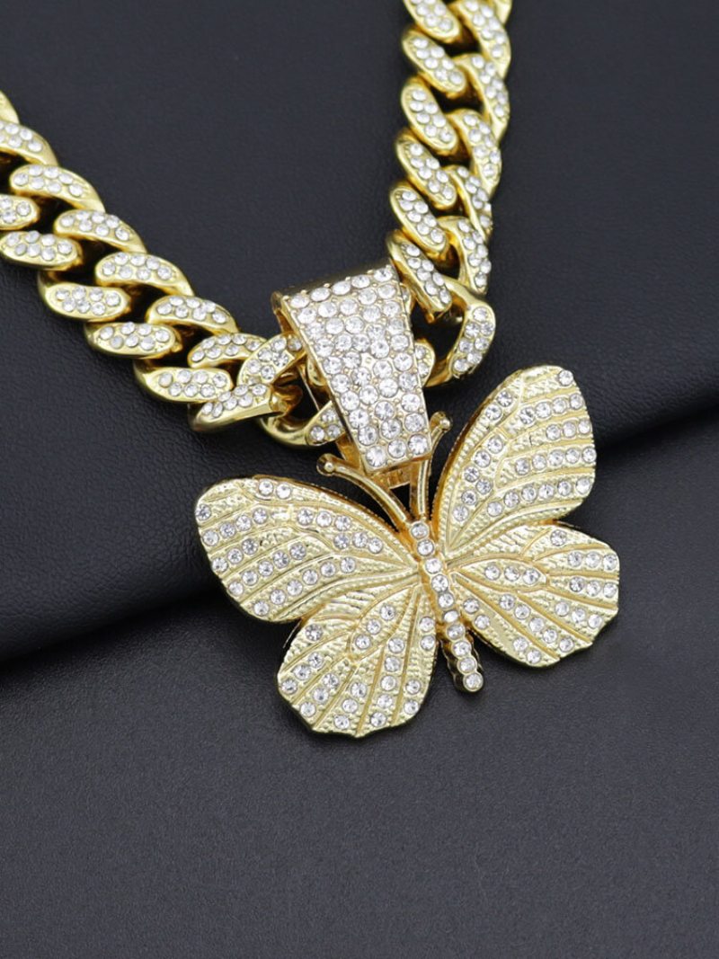 Hiphop Insect Butterfly Necklace Plný Diamantový Kubánsky Pánsky Náhrdelník