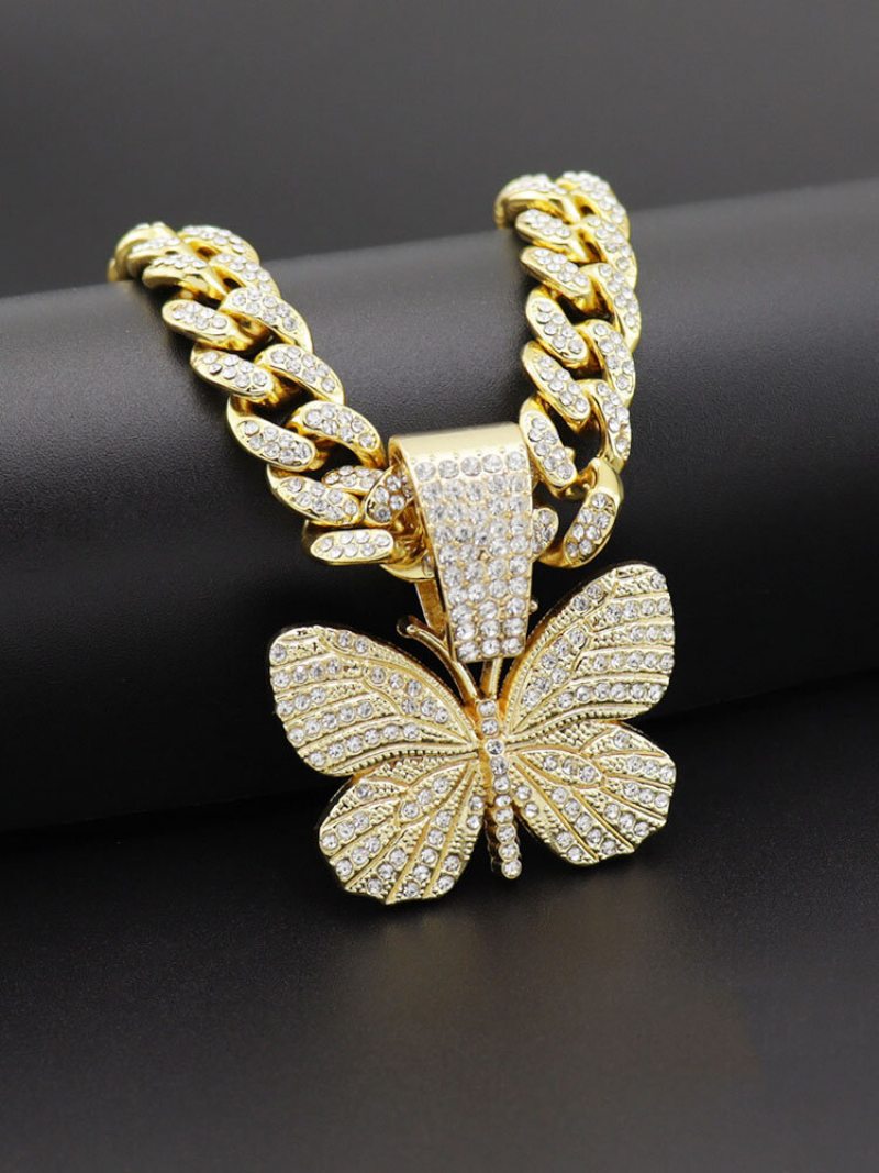 Hiphop Insect Butterfly Necklace Plný Diamantový Kubánsky Pánsky Náhrdelník