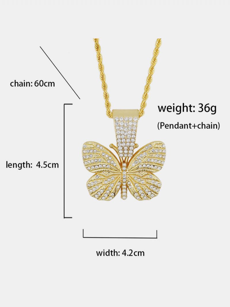 Hiphop Insect Butterfly Necklace Plný Diamantový Kubánsky Pánsky Náhrdelník