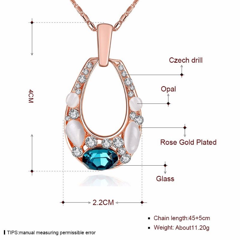 Luxusný Dámsky Náhrdelník Oválny Dutý Opálový Sklenený Krištáľový
