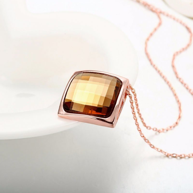 Luxusný Dámsky Náhrdelník Rhombus Rose Gold Glass Crystal