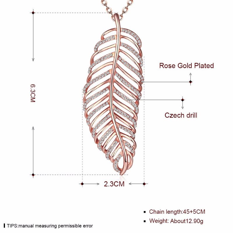 Luxusný Jednoduchý Náhrdelník Rose Gold Duté Listy Drahokamu Pre Darček