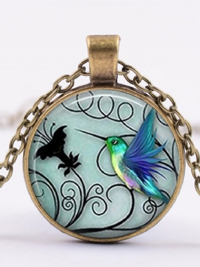 Módny Kreatívny Modrý Náhrdelník S Príveskom Kolibrík Okrúhly Dámsky Šperky Darčeky
