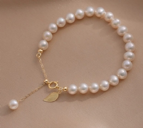 Mušle-pearl Náramok 14 K Gold Elegantný Prírodný Pearl