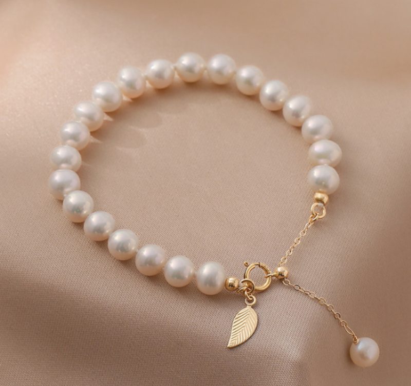 Mušle-pearl Náramok 14 K Gold Elegantný Prírodný Pearl
