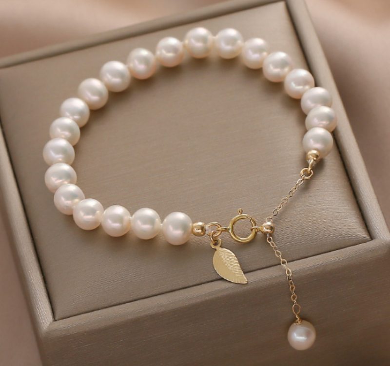 Mušle-pearl Náramok 14 K Gold Elegantný Prírodný Pearl