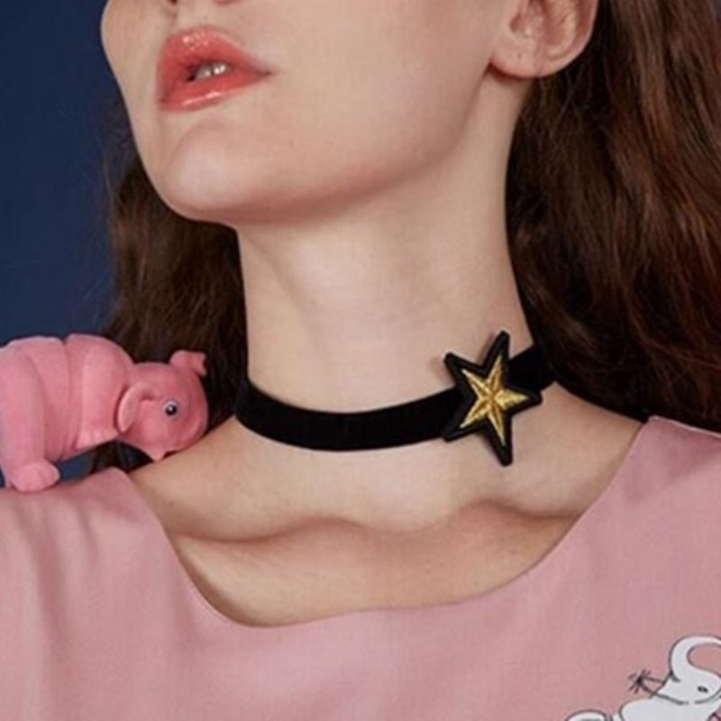 Náhrdelník Punk Choker S Hviezdicovým Flanelovým Golierom