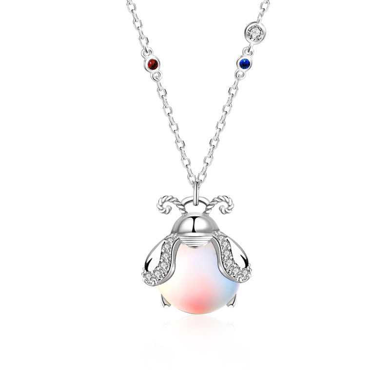 Originálny Náhrdelník S925 Sterling Silver Firefly Žena Ins Séria Colorful Moonstone Prívesok Na Kľúčnu Kosť