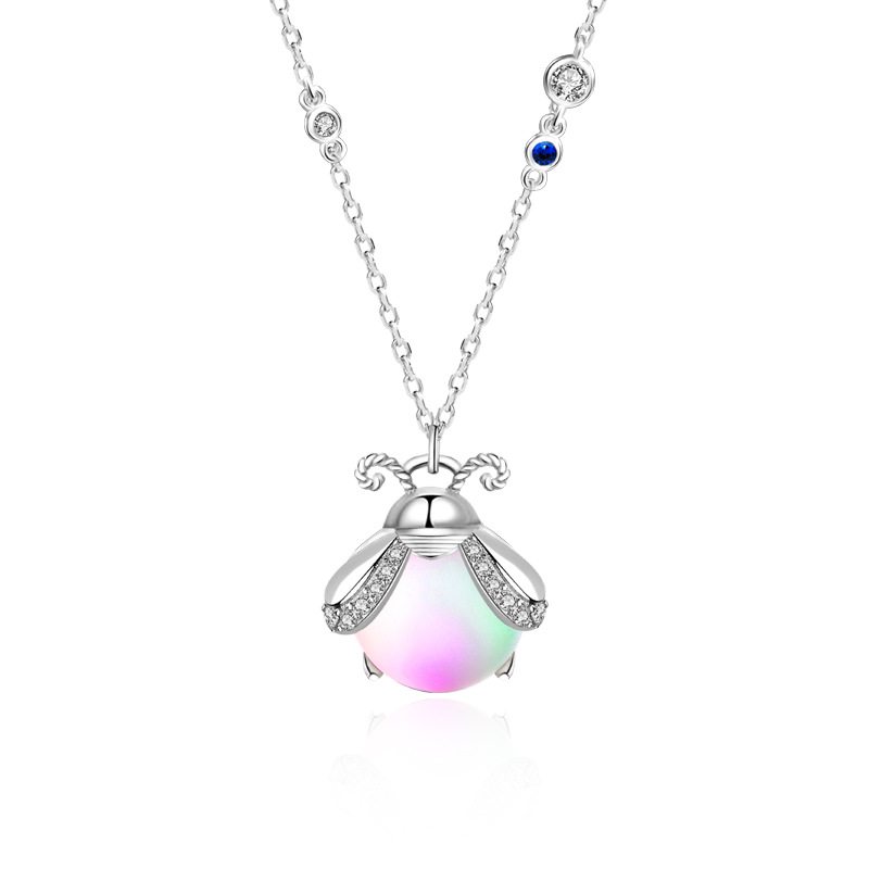 Originálny Náhrdelník S925 Sterling Silver Firefly Žena Ins Séria Colorful Moonstone Prívesok Na Kľúčnu Kosť