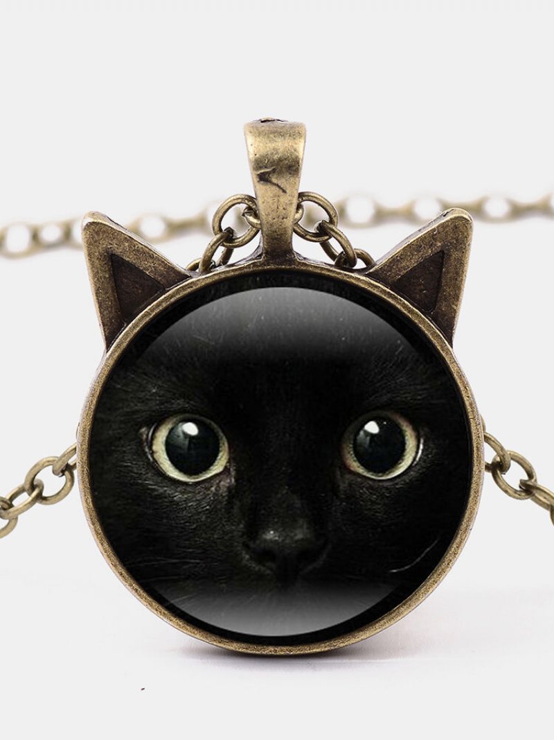 Retiazka Na Sveter Vintage Dámsky Náhrdelník S Príveskom Do Uší S Potlačou Čiernej Mačacej Tváre