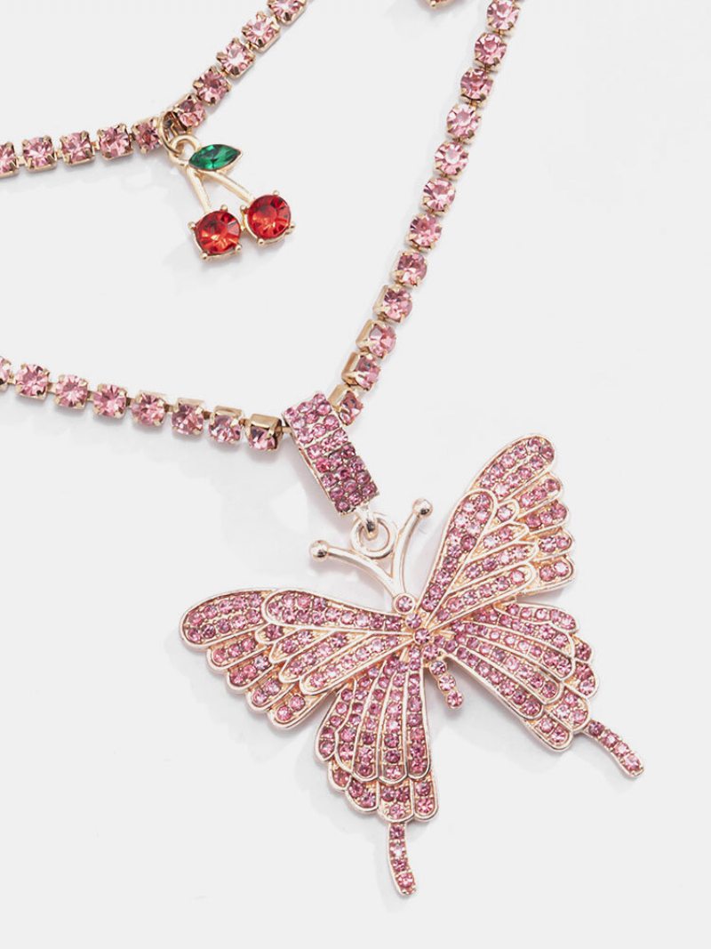 Retiazka Z Hliníkovej Veternej Retiazky Cherry Ins Diamond Butterfly Náhrdelník
