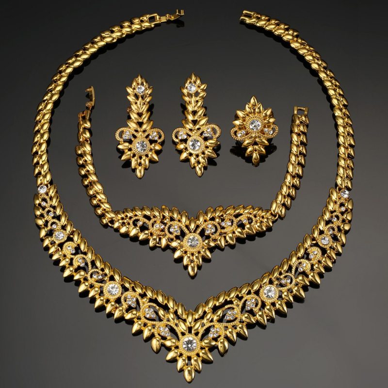 Šperky Dubaj Diamond Set Dámsky Náhrdelník Náušnice Prsteň Náramok Štvordielne