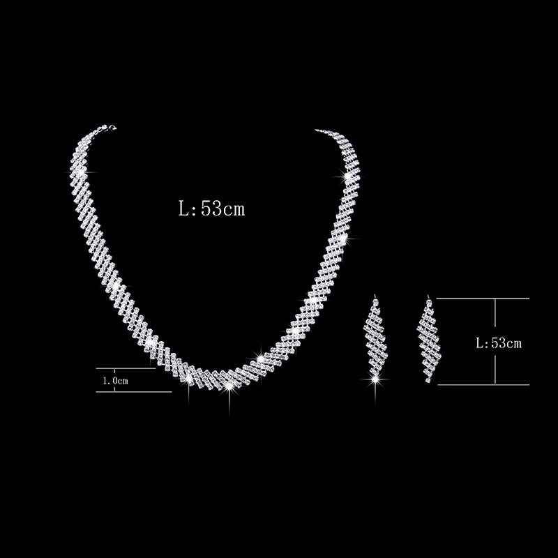 Súprava Svadobných Šperkov Luxusný Ušľachtilý Trblietavý Náhrdelník A Náušnice Plné Diamantov 445