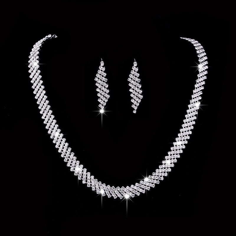 Súprava Svadobných Šperkov Luxusný Ušľachtilý Trblietavý Náhrdelník A Náušnice Plné Diamantov 445