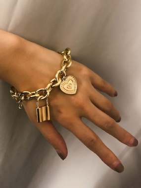 Trendy Lock Big Chain Náramok Zlatý Kovový Sveter Náhrdelník Pre Ženy