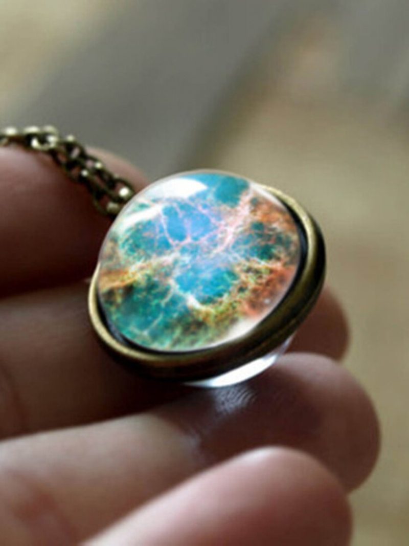 Trendy Náhrdelník S Geometrickými Sklenenými Guľôčkami Solar System Universe Starry Pendant