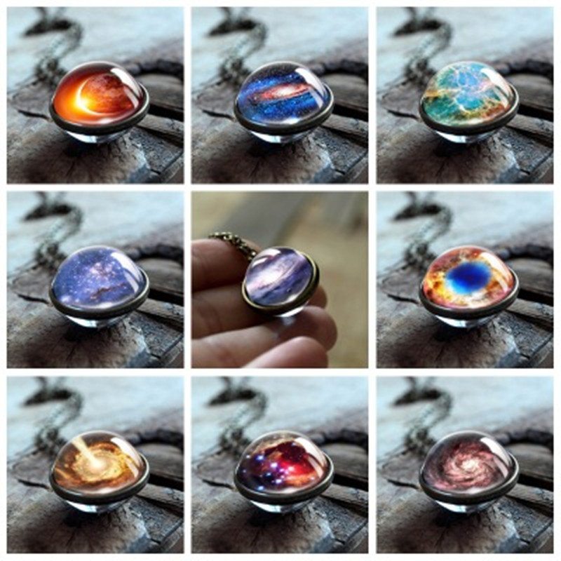 Trendy Náhrdelník S Geometrickými Sklenenými Guľôčkami Solar System Universe Starry Pendant