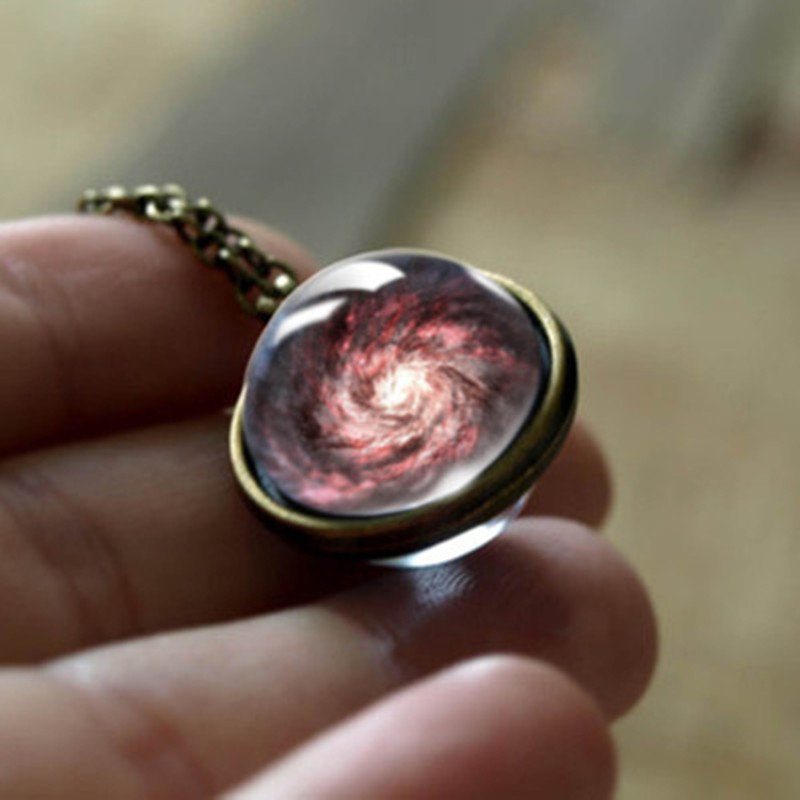 Trendy Náhrdelník S Geometrickými Sklenenými Guľôčkami Solar System Universe Starry Pendant