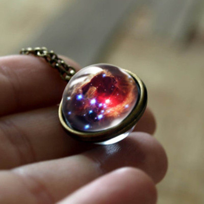 Trendy Náhrdelník S Geometrickými Sklenenými Guľôčkami Solar System Universe Starry Pendant