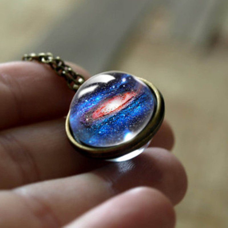 Trendy Náhrdelník S Geometrickými Sklenenými Guľôčkami Solar System Universe Starry Pendant