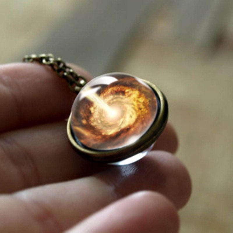 Trendy Náhrdelník S Geometrickými Sklenenými Guľôčkami Solar System Universe Starry Pendant