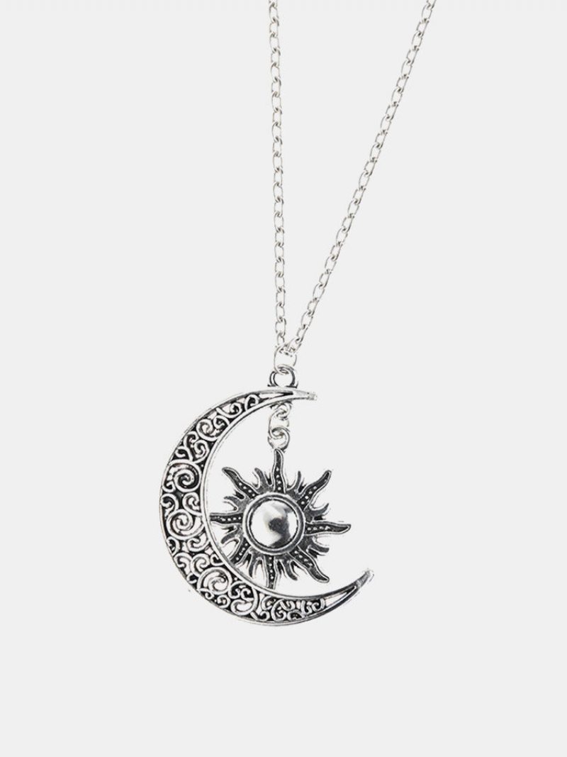 Trendy Vyrezávaný Náhrdelník Zo Zliatiny Sun Moon